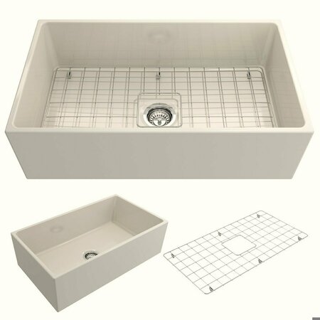 BOCCHI Contempo Farmhouse Apron Front Fireclay 33 in. Single Bowl Kitchen Sink in Biscuit 1352-014-0120